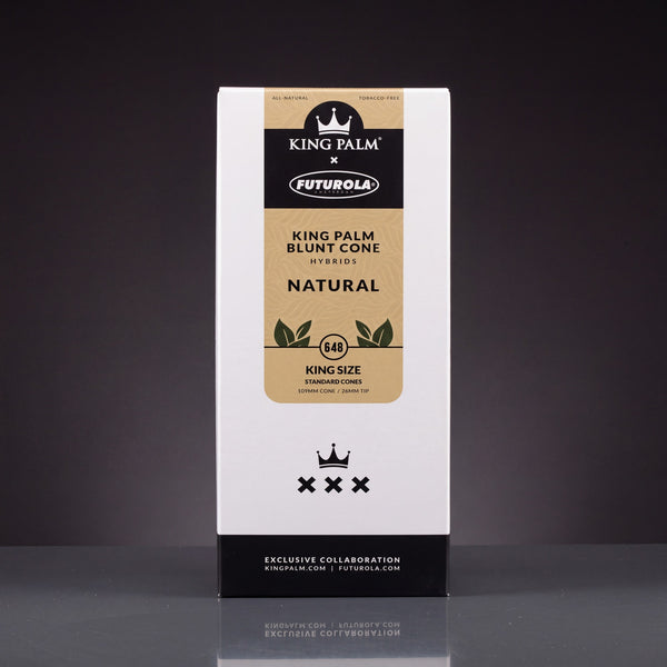 King Palm x Futurola Blunt Cone tower box, front: Hybrids Natural, King Size, 648 cones