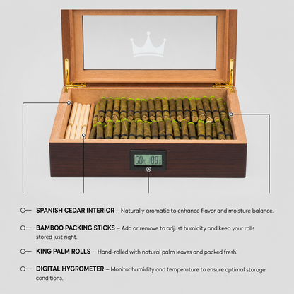 100 Mini Rolls Wooden Humidor - Variety Flavors