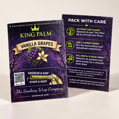 Witches Brew Vanilla Grapes pack-with-care insert card, front and back, with squeeze and pop instructions