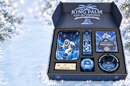 King Palm Iced Out Christmas Box open on a snowy winter background
