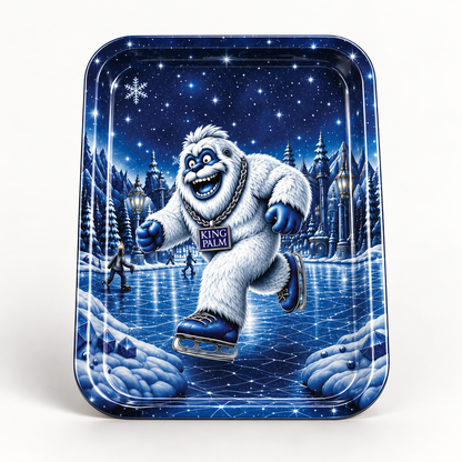 King Palm Iced Out Christmas rolling tray with the yeti on the ice rink