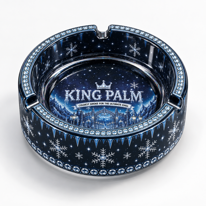 King Palm Iced Out Christmas glass ashtray with a jeweled rim