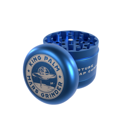 King Palm blue Mars grinder, open