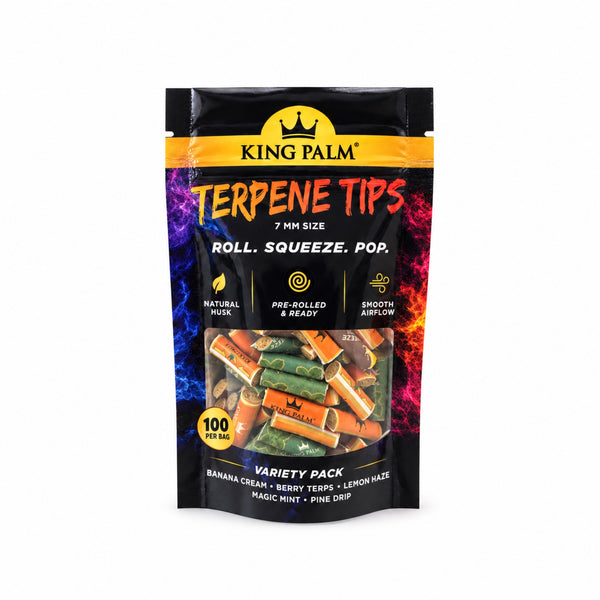 King Palm 100 Terpene Tips Variety Pack 7mm resealable pouch, front