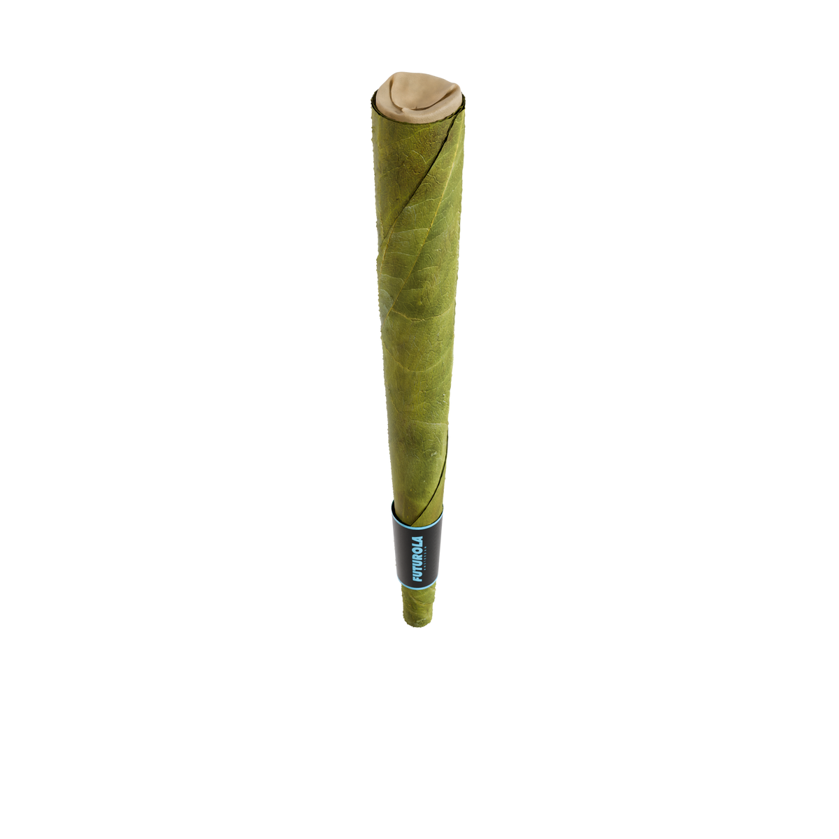 King Palm x Futurola palm leaf blunt cone, angled, showing the paper tip