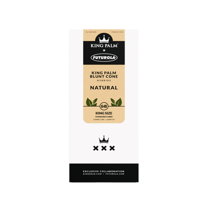 King Palm x Futurola Blunt Cone tower box, front — Hybrids Natural, King Size, 648 cones