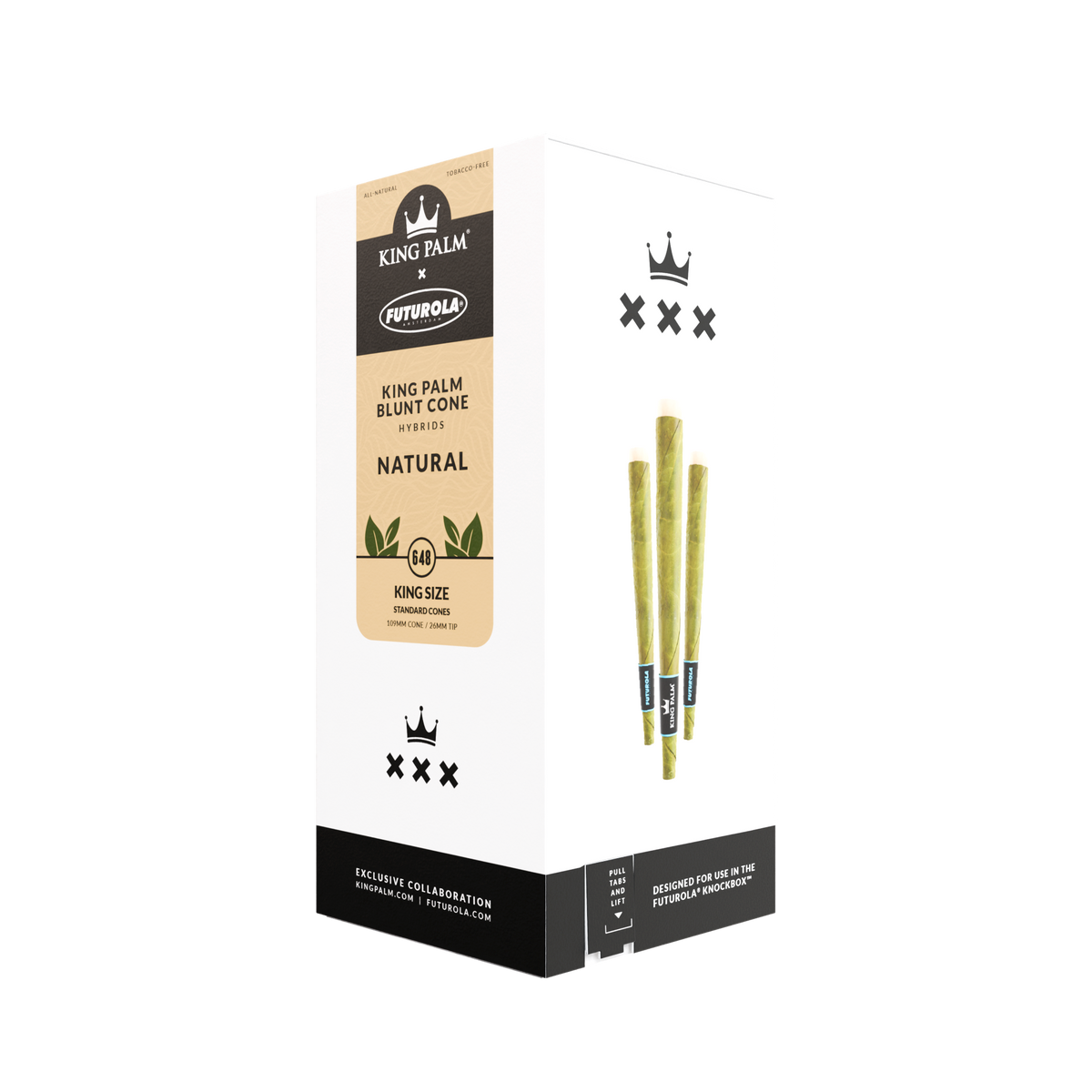 King Palm x Futurola Blunt Cone tower box with three palm leaf cones