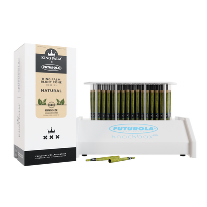 King Palm x Futurola tower box beside a loaded Futurola Knockbox 100