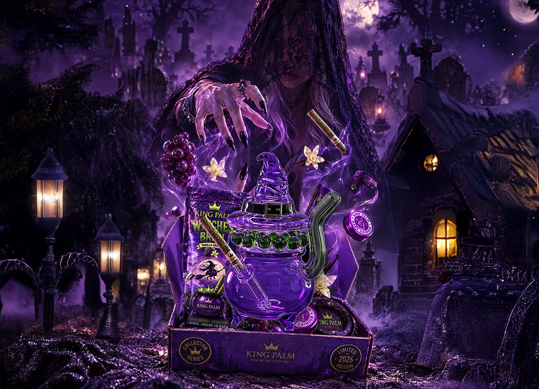 Hazy Halloween Box with the witch cauldron bubbler and a mini roll in its stem, in a moonlit graveyard