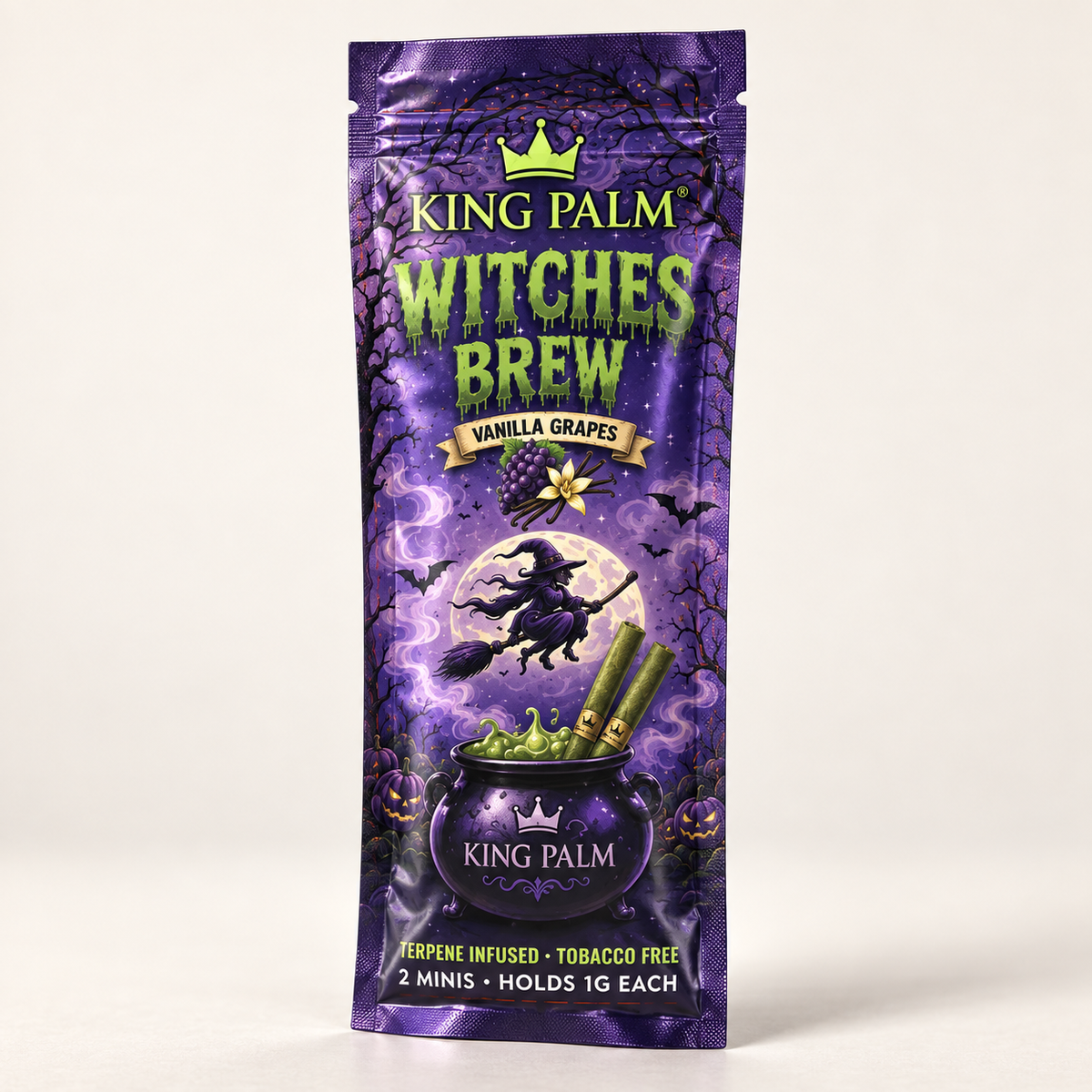 King Palm Witches Brew Vanilla Grapes pouch, 2 minis, terpene infused and tobacco free